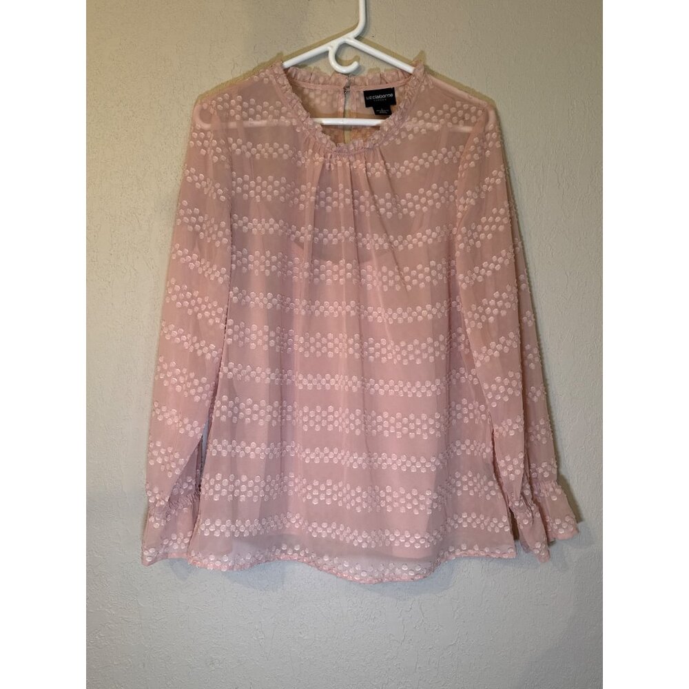 Liz Claiborne Career Blush Long Sleeve Sheer Dotted Blouse Large with Cami